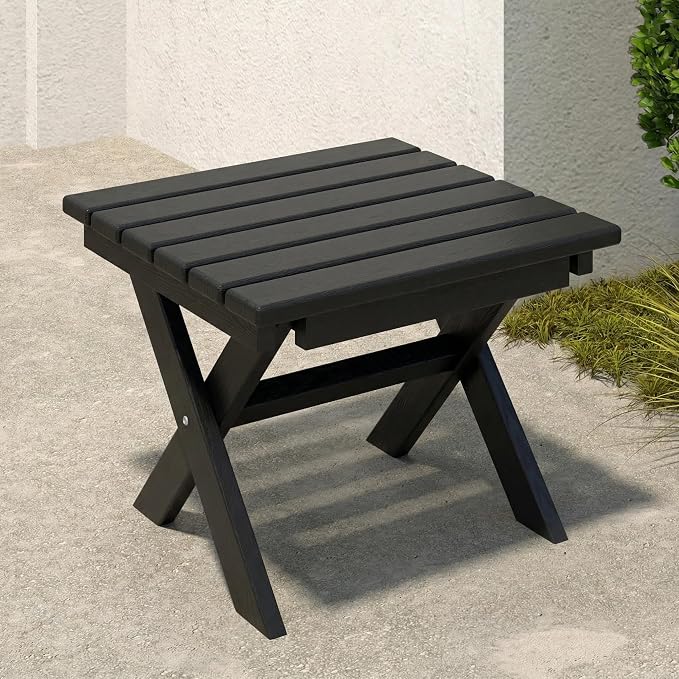 Outdoor Folding Side Table, Lightweight & Space-Saving Design, All-Weather HDPE Material, Realistic Wood-Grain Finish (Black,1 Table)