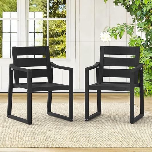 Cozyman HDPS Outdoor Dining Chairs Set of 2, 350LBS, Patio Dining Chairs with Armrest, All Weather Outdoor Kitchen Chairs with Square Frame Legs for Outdoor Indoor, Lawn, Garden, Backyard, Black