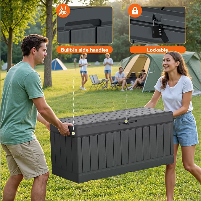 78 Gallon Deck Box Outdoor Indoor Waterproof Storage Box for Patio Furniture, Pool Accessories, Garden Tools, and Cushion Storage, Gray