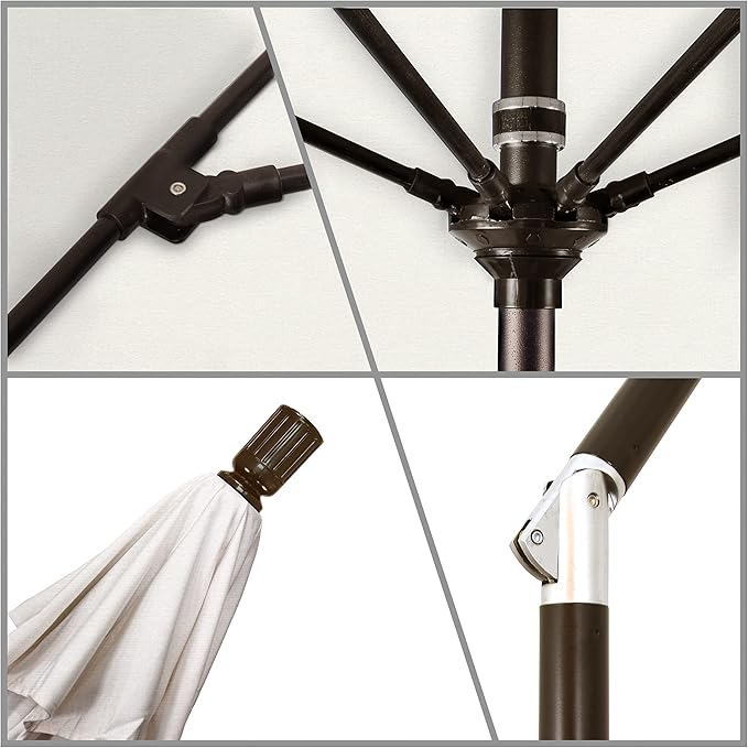 California Umbrella 9' Round Aluminum Pole Fiberglass Rib Market Umbrella, Crank Lift, Collar Tilt, Bronze Pole