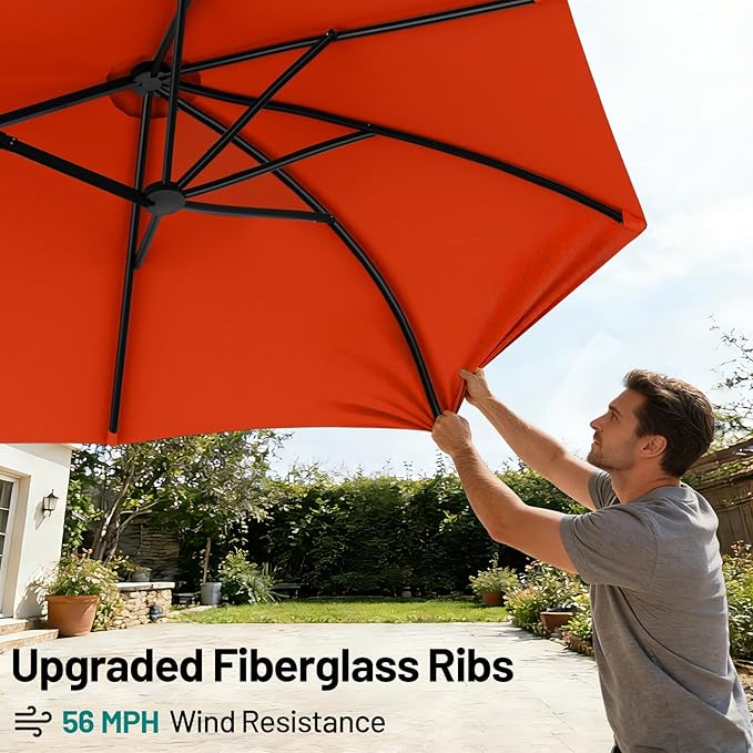 AreShark 15ft Patio Umbrella with Base, Double Sided Outdoor Umbrella with 12 Fiberglass Ribs, Large Outdoor Umbrella for Garden, Pool, Deck, Backyard & Market, Orange