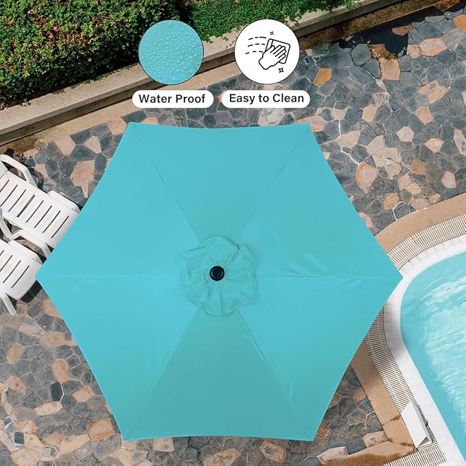 Simple Deluxe 7.5ft Patio Umbrella Outdoor Table Market Yard Umbrella with Push Button Tilt/Crank, 6 Sturdy Ribs for Garden, Deck, Backyard, Pool, Turquoise