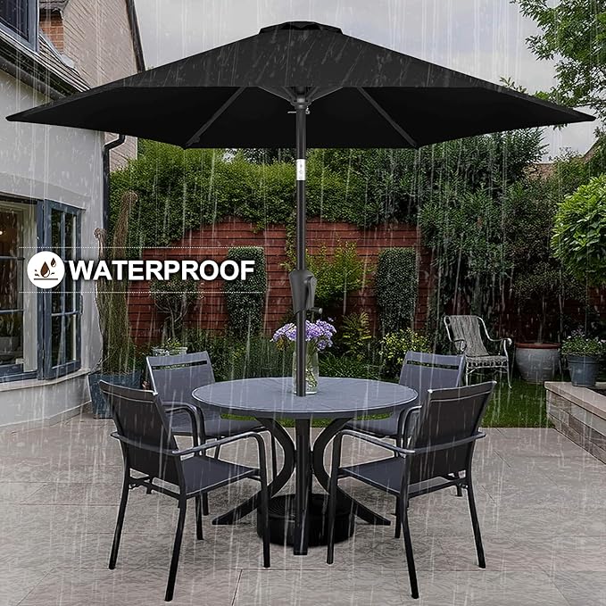 FLAME&SHADE 10ft Patio Umbrella - Outdoor Umbrella with 6 Sturdy Ribs, Push Button Tilt and Crank, UV Protection Table Market Umbrella for Pool, Porch，Garden, Deck, Backyard(Black)