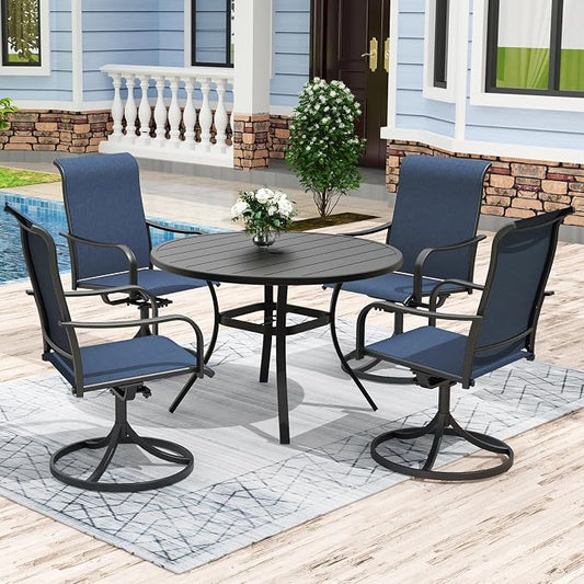 Anmutig 5 Piece Outdoor Patio Dining Set, 4 Swivel Rocking Patio Chairs & 41" Round Dining Table Outdoor Furniture for Backyard Bistro Garden Poolside, Blue