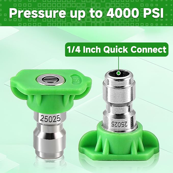 Tool Daily Pressure Washer Tips, 25 Degree Green Power Washer Nozzle Tips 7 Pack with Nozzle Holder, 1/4 Inch Quick Connect, 4000 PSI