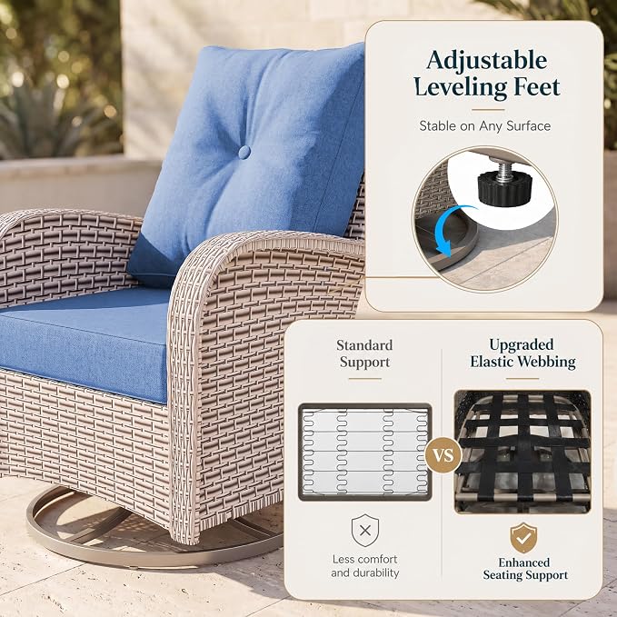 9-Piece Patio Furniture Set, Outdoor Swivel Rocking Chairs Set with 55,000 BTU Fire Pit Table,All Weather Conversation Set for Porch Poolside Balcony