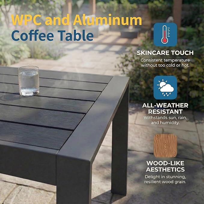 Solaste Aluminum Patio Furniture Set for All Weather, Oversized Metal Outdoor Furniture Set with 27.5" Deep Seating and 3.2" Wide Armrest, Patio Conversation Set with 5" Cushion, Black and Grey