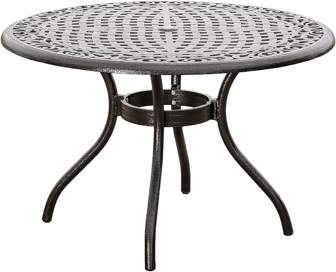 roomfitters 48in Outdoor Round Dining Table Cast Aluminum Patio Garden Table with Decorative Lattice Top, Bronze