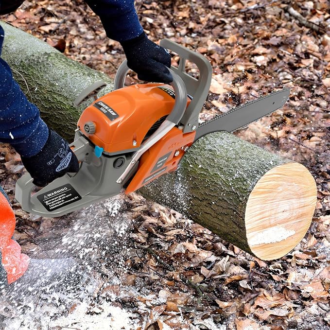 58CC Gas Chainsaw 20 Inch Handheld Gasoline Power Chain Saw,2-Stroke Single Cylinder Air-Cooled Cordless Petrol Chain Saw for Forest Harvesting,Cutting Wood,Pruning Branch (Orange)