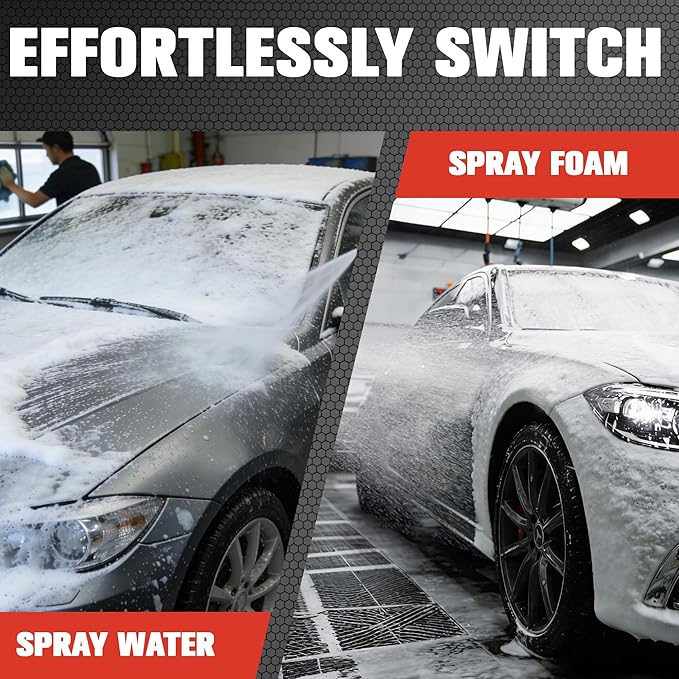 High-Pressure Washer Foam Cannon Accessory, Features a Dual-Connector Design, Includes a 1-Liter Capacity Bottle(0.26 Gallons), 5 Nozzles, and an Extension Rod