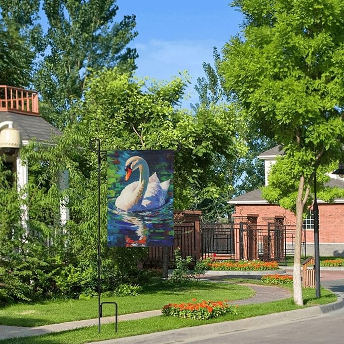 Swan Garden Flag 12x18 Inch Double Sided All-Weather Polyester Outdoor Flag For Patio Lawn Yard And Garden Welcome Decor