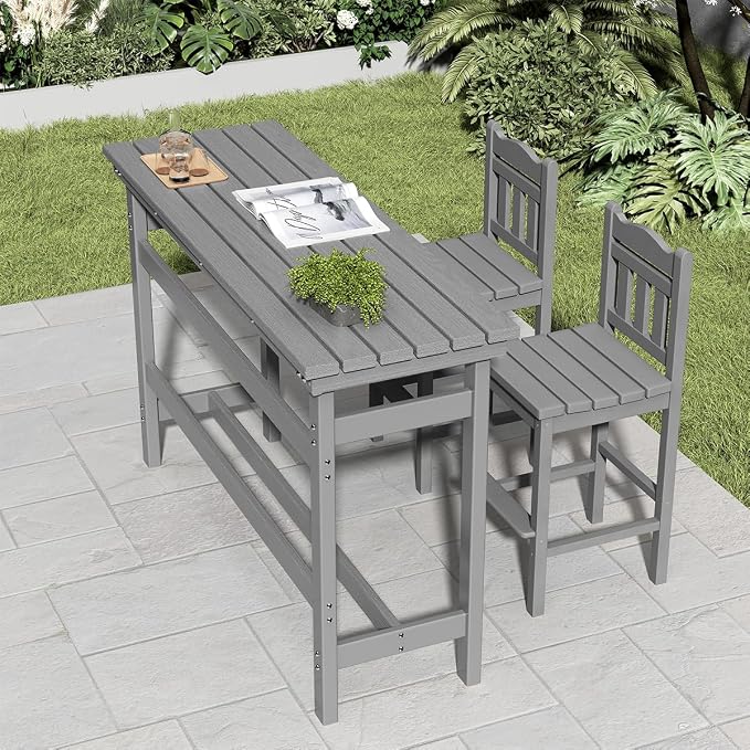 Sundale Outdoor Bar Table, 41 Inch Height Adirondack Rectangle Bar Table, All Weather Patio Bar Counter Height Table for Outside Backyard Balcony Poolside (Grey)