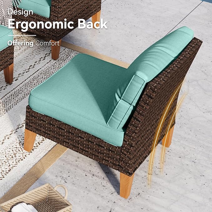 GREEN PARTY 12 Pieces Wicker Patio Furniture Set, All-Weather Outdoor Rattan Half-Moon Curved Patio Sectional Sofa Conversation Set with 4" Thick Cushions for Garden, Backyard, 2 x Ottomans (Blue)