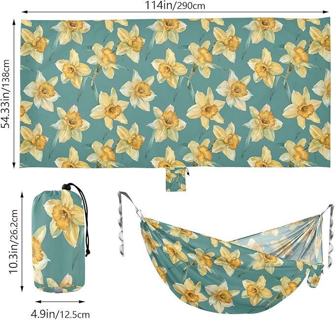 Camping Hammock Outdoor Hammocks for Outside Daffodils Watercolor Beach Trees Portable Lightweight with Pockets Tree Straps Indoor Small