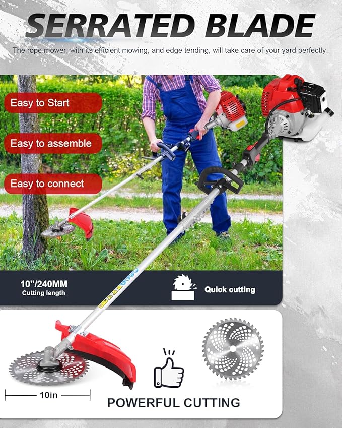 5-in-1 Gas Weed Wacker 52CC 2-Stroke – String Trimmer/Edger, Pole Saw, Hedge Trimmer & Brush Cutter with Extension Pole – Gas Powered Yard Tool for Landscaping (GT5110)