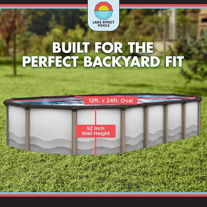 Lake Effect Pools 'Cozumel' 12 ft x 24 ft Oval Above Ground Swimming Pool | 52 Inch Resin Protected Steel Sided Walls | Bundle Includes: 25 Gauge Overlap Liner & Widemouth Skimmer