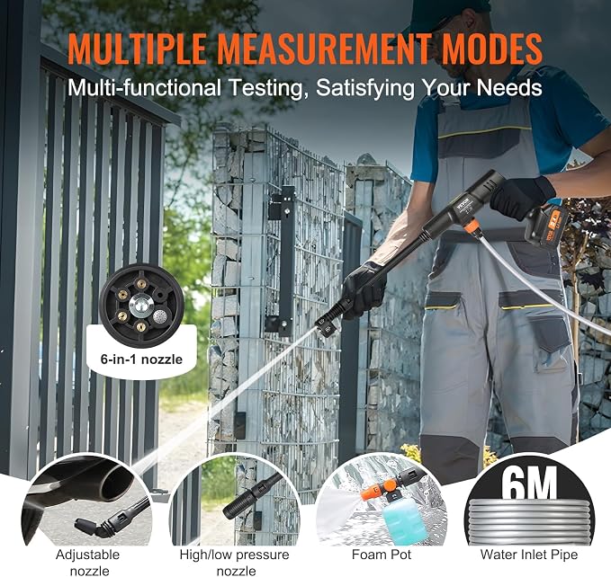 VEVOR Cordless Pressure Washer, 652PSI 1.0GPM BRUSHLESS Motor Rechargeable 4.0Ah Battery Powered, Handheld High-Pressure Car Washer Gun with Charger, 6-in-1 Nozzle for Home/Floor Cleaning & Watering