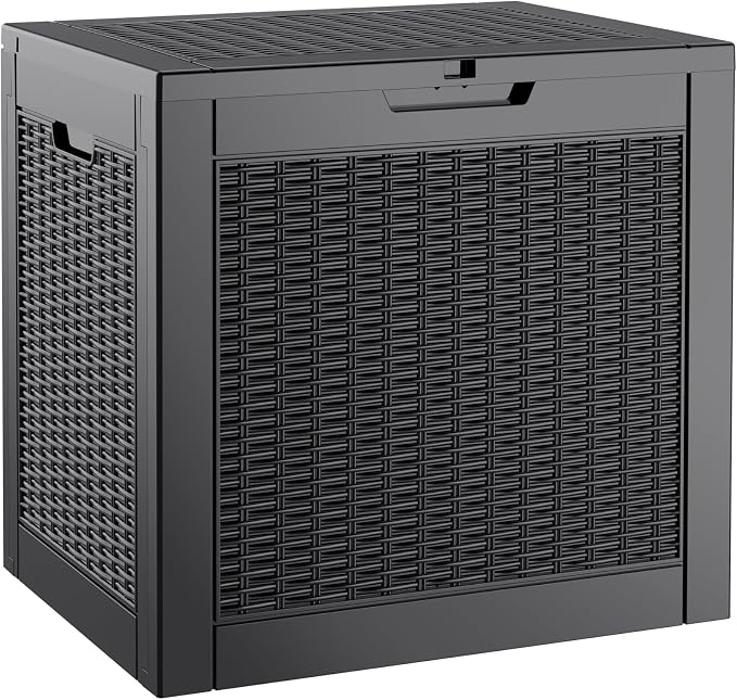 KAMABOKO 29 Gallon Outdoor Storage Box, Resin Deck Boxes Indoor and outdoor, Waterproof Storage Box Lockable Lid for Garden Tools, Package Delivery, Pool Supplies, Patio Cushions, Black
