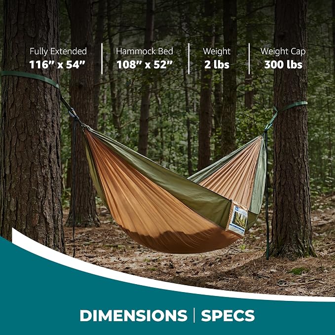 Bliss Hammocks BH-406ST-FG Hammock in a Bag w/ Carabiners + Tree Straps, 52-in. Wide, Weather Resistant, 300 Lb. Capacity (Forest Green)
