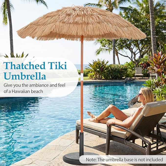 HAPPYGRILL 6 FT Tiki Thatched Umbrella, Hawaiian Tropical Palapa Style Patio Beach Umbrella w/Tilt, Portable Carrying Bag, PP Thatch Grass Pool Parasol for Garden Pool Yard Outdoor