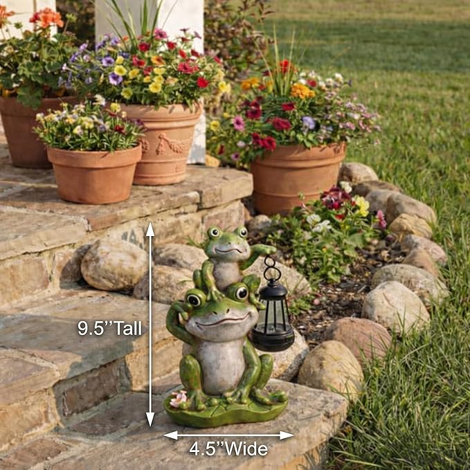 Lyeasw Solar Frog Garden Statues with Lights, Waterproof Outdoor Frog Decor for Patio Porch Yard, Mother’s Day Gardening Gift for Mom, Women & Frog Lovers
