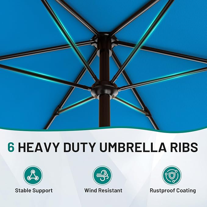 AreShark 11 FT Patio Umbrella for Outdoor, Outdoor Table Umbrella with Push Button Tilt and Crank, Outdoor Patio Umbrellas with 6 Sturdy Ribs, Patio Umbrellas for Market, Garden, Pool (Royal Blue)