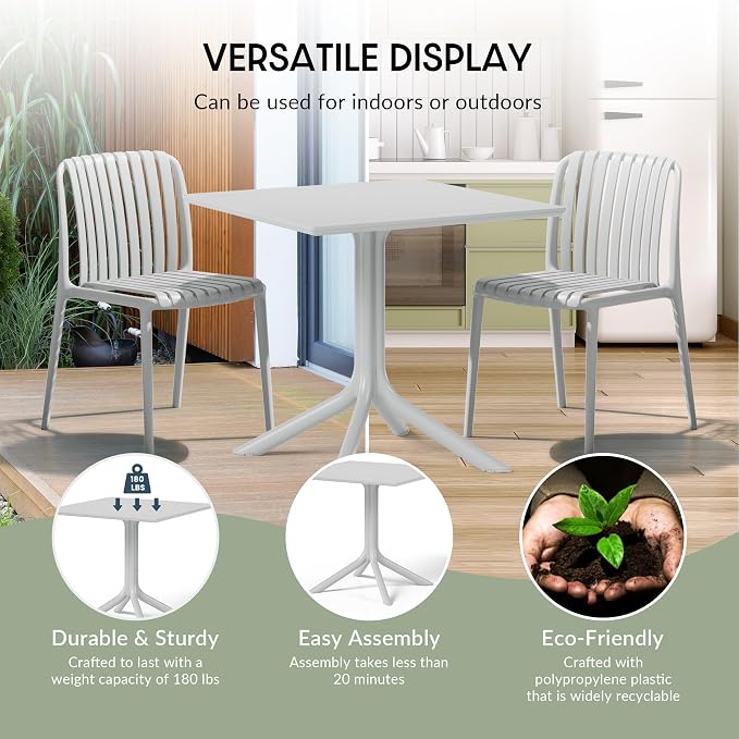 WestinTrends Playa 31.5" Square Outdoor Plastic Resin Patio Dining Table for 4, Gray
