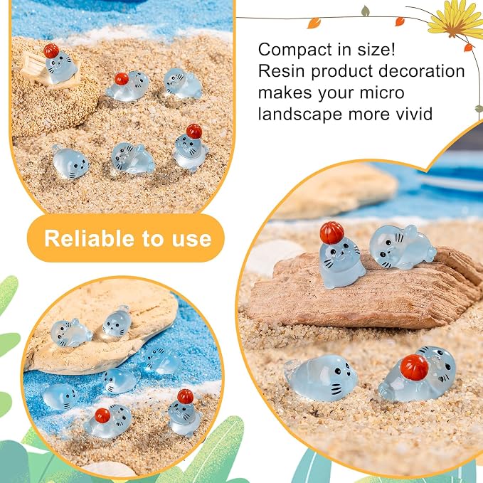 48 Pack Mini Glow in The Dark Resin Animals Seal Figures,4 Styles Luminous Little Sea Creatures Ocean Cute Miniature Figurines Bulk for Aquarium Decor