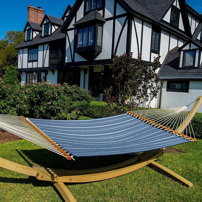 Original Pawleys Island Large Equal Ink Sunbrella Quilted Hammock – 13 ft. x 55 in., 2-Person, 450 lb Capacity, Oak Spreader Bar, Handcrafted in The USA