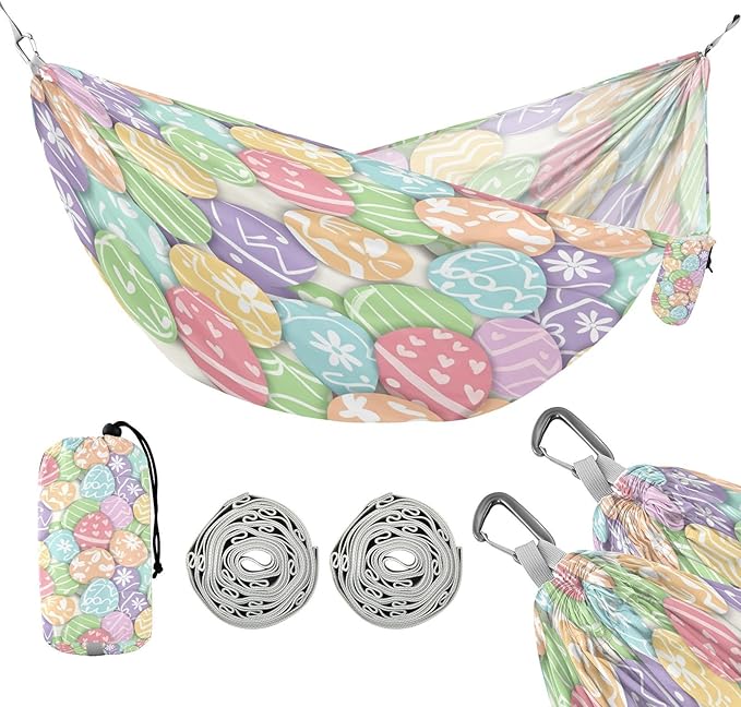 Hammocks for Outside Easter Eggs Camping Hammock Portable Hammocks with Tree Straps and Carry Bag Camping Accessories for Hiking Beach Outdoor