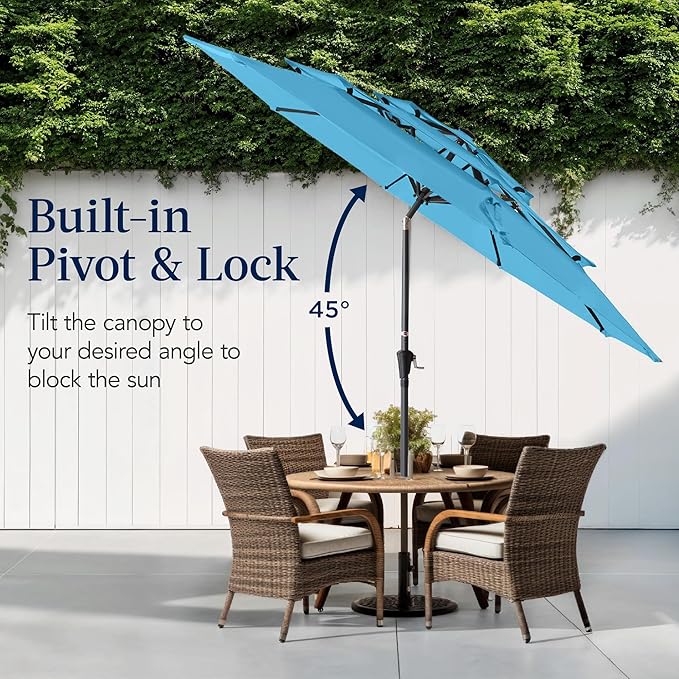 Best Choice Products 10ft 3-Tier Market Patio Umbrella, Outdoor Sun Shade with Tilt, Crank Lift, 8 Ribs for Backyard, Deck, Poolside