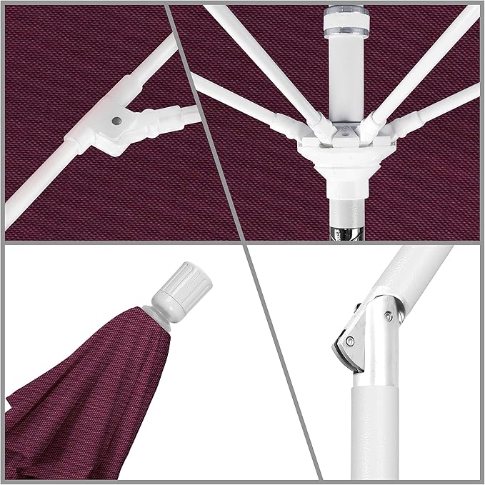 California Umbrella 11' Rd. Fiberglass Rib Patio Umbrella, Crank Lift, Collar Tilt, White Pole, Purple