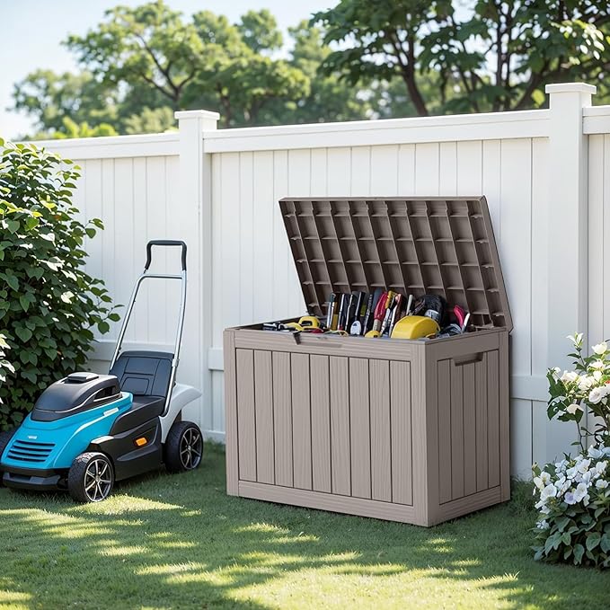 EasyUp 50 Gallon Outdoor Storage Box, Outdoor Deck Boxes for Garden Tools Equipment,Cushions and Patio Storage,Lockable and Resin