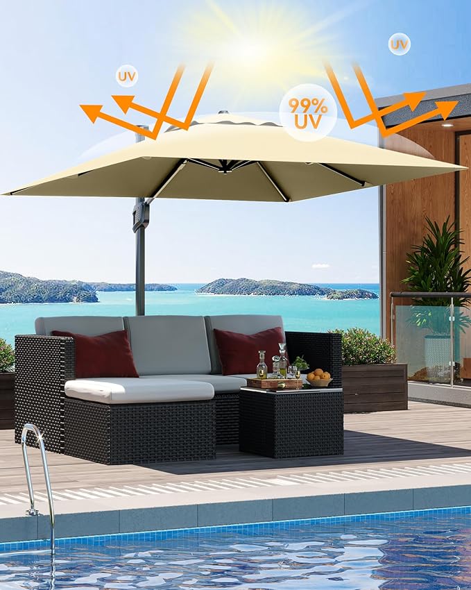 Garvee 10' x 10' Heavy Duty Square Cantilever Umbrella, Aluminum Offset Outdoor Patio Umbrella with 360-Degree Rotation for Backyard, Deck, Pool