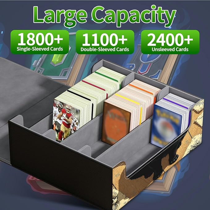 Large Card Deck Box for MTG, Fits 1200+ Sleeved Cards, PU Leather Storage Case with Strong Magnetic Closure, Multiple Colors Available for TCG CCG Baseball Card Collections, Yellow Eyed Cat