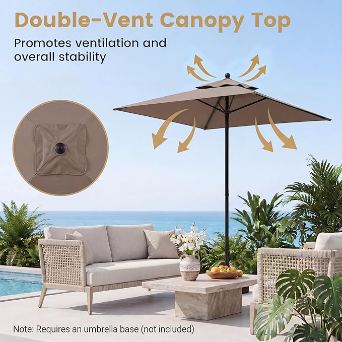 Giantex 5ft Square Patio Umbrella, Outdoor Table Umbrella with Push Bottom Tilt, 4 Sturdy Ribs, Fade Resistant & Waterproof Canopy, Market Umbrella for Deck, Pool, Backyard, Garden, Beach