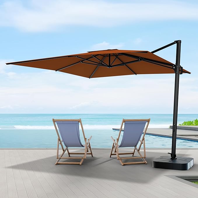 Midtown Umbrellas 9 x 9 Ft Outdoor Cantilever Patio Umbrella w/Sunbrella Terracotta Fabric - 360° Rotate Offset Patio Umbrella, Deck Patio Umbrella, Backyard Umbrella & Garden Umbrella - Black Frame