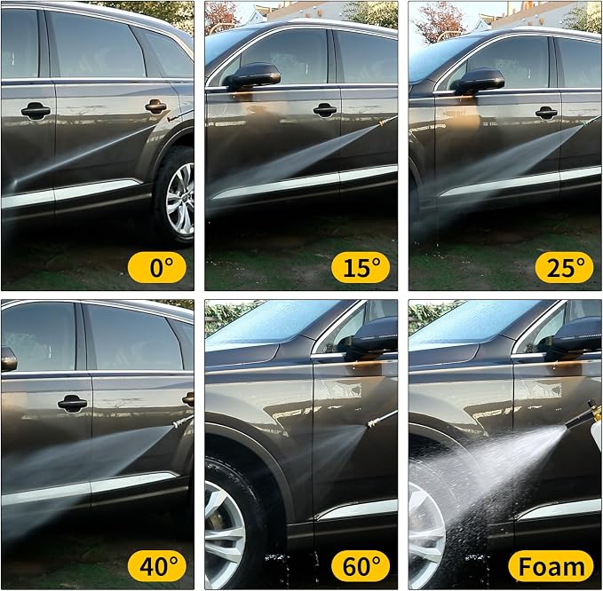 POHIR Short Pressure Washer Gun with Foam Cannon, 1/4 Inch Quick Connector, with 5 Pressure Washer Nozzle Tips 4500 PSI,Transparent 1 Liter