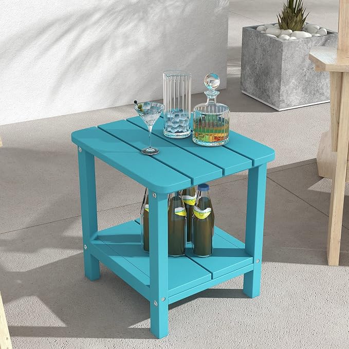 HOMREST Outdoor Side Table, Double Adirondack Rectangular End Table, Poly Lumber Outdoor Side Tables for Patio, Backyard,Pool, Indoor Outdoor Companion