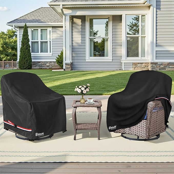 Bitubi Waterproof 2 Pack Outdoor Swivel Chair Cover for Patio Chair Size Up to 33W x 35D x 38.5H inch,Outdoor Lawn Patio Furniture Covers (Black)