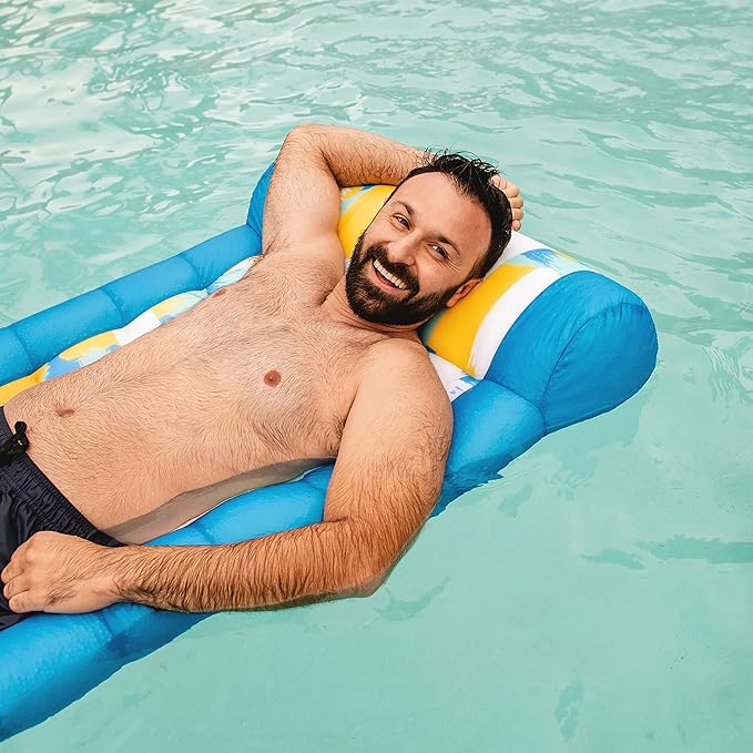 Big Joe Kona Hammock No Inflation Needed Pool Lounger with Headrest, Quick Draining Fabric, 4 feet Big