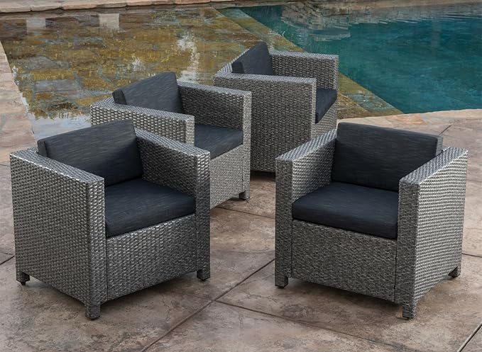 Merax Patio Conversation Chairs Furniture 4 Sets, Wicker Rattan Outdoor Couch Sofa for Garden Porch Deck Backyard Lawn Balcony, Brown+Beige