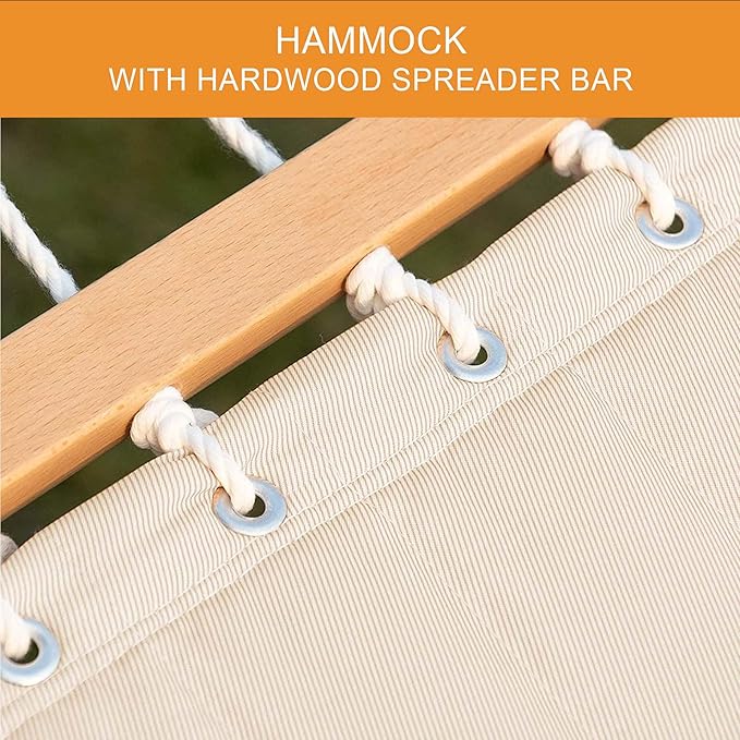 Lazy Daze Hammocks 12 FT Double Quilted Fabric Hammock and 13 FT Natural Wood Arc Stand, with Spreader Bar, Removable Pillow, 2 Person Hammock for Poolside Outdoor Patio, 450 lbs Capacity, Natural