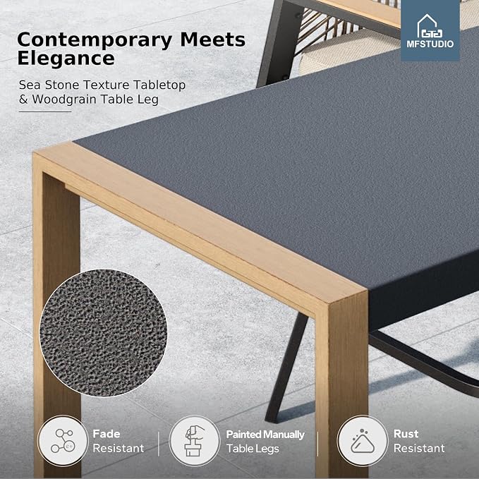 MFSTUDIO Outdoor Patio Bar Table, Bar Height Outdoor Table, 40" H High Top Patio Table with Stone Texture Top & Adjustable Non-Scratch Feet for Backyard, Garden, Patio Dining