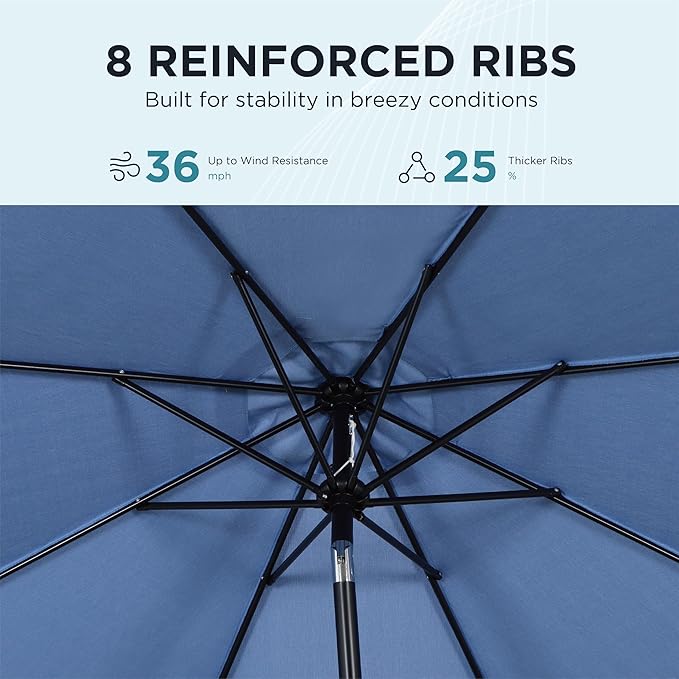 9FT Outdoor Patio Umbrella with Push Button Tilt and Crank, Market Umbrella, 8 Heavy-Duty Ribs, Outdoor Table Umbrella for Garden, Deck, Poolside & Backyard