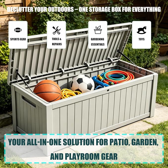 Outdoor Storage Solution with Deck Box Design, Multi-purpose Patio Furniture for Garden Tools, Shoe Storage & Cushions, Strong Storage Bins with Lids Style (lightgray)