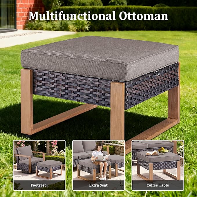 7-Piece Outdoor Patio Furniture Set with 4 Swivel Chairs, All-Weather Wicker Sofa Set for Garden, Yard, Porch and Poolside Seating Grey