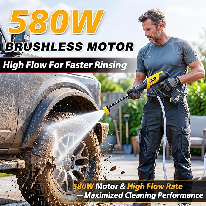 Cordless Portable Cleaning Tool – Compatible with DEWALT 20V Battery (Battery & Charger Not Included), Lightweight with 6-in-1 Nozzle & 16.4FT Hose, for Car, Driveway, Garden, Patio & Fence