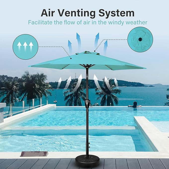 Simple Deluxe 7.5ft Patio Umbrella Outdoor Table Market Yard Umbrella with Round Umbrella Base Stand for Garden, Deck, Backyard, Pool, Turquoise