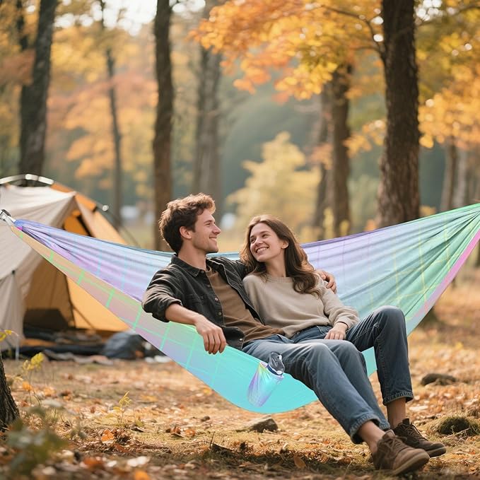 Colorful Laser Design Squares 330lb Capacity Camping Hammock with Hanging Rope Cloth Hammock for Camping Travel Accessories hamacas para adultos